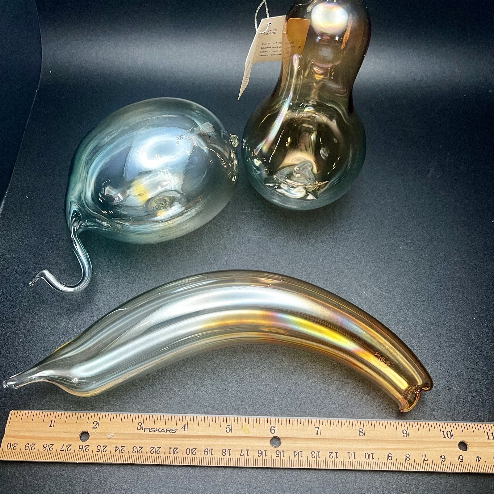 Parise Vetro Italian Hand Blown Art Glass Fruit Amber Iridescent Fig Banana Pear
