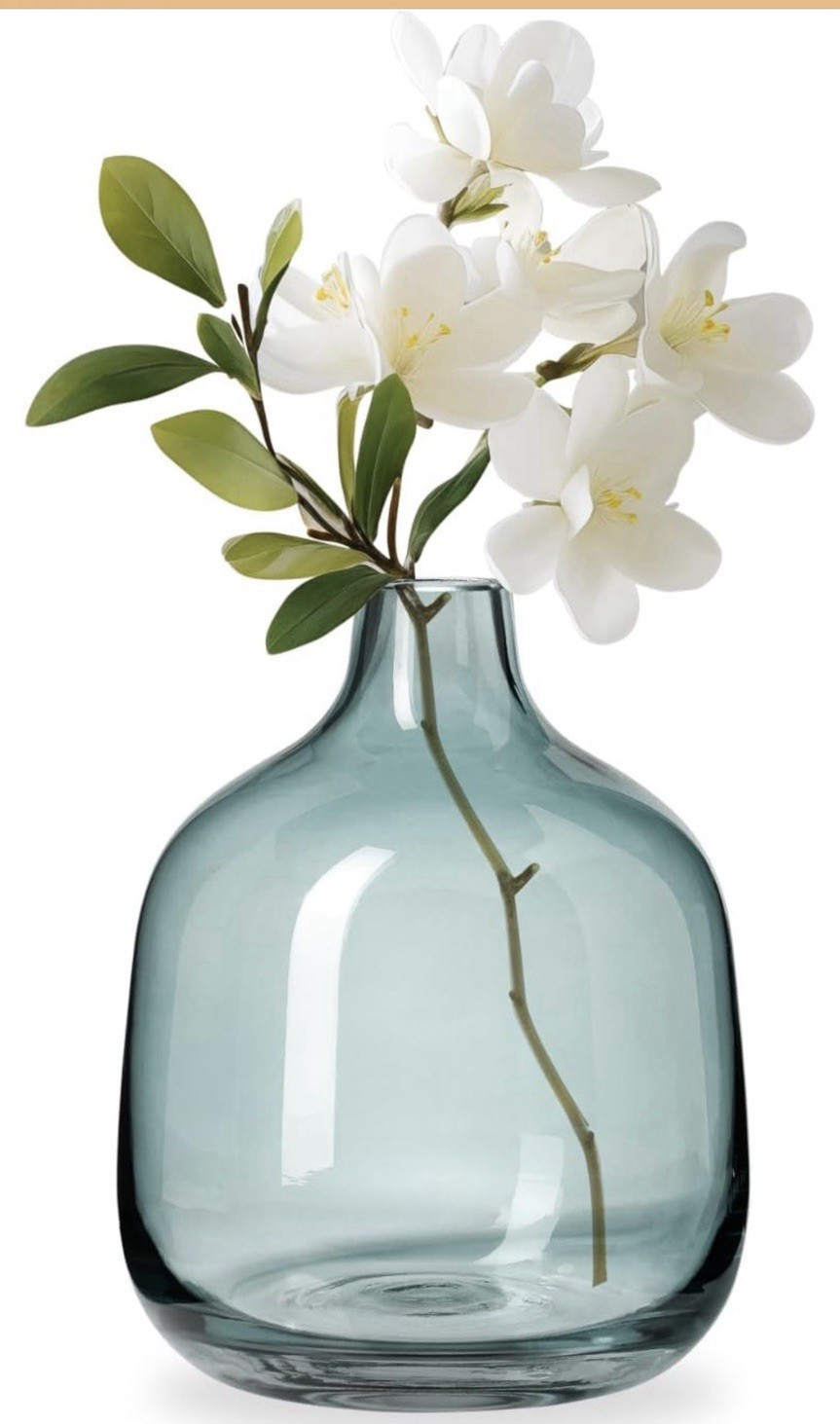 Torre & Tagus Hand Blown Art Glass Bud Vase Blue 5.25in Tall x 4.25in Wide