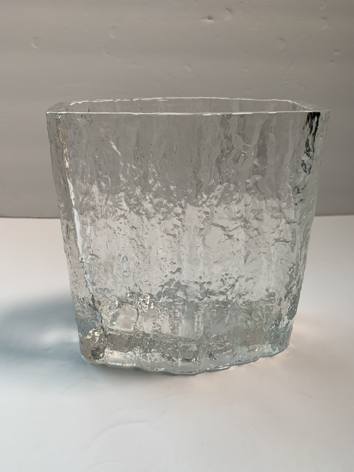 Hoya Crystal Frost Fire Ice Glass Vase Textured Clear Japan Vintage MCM Modern