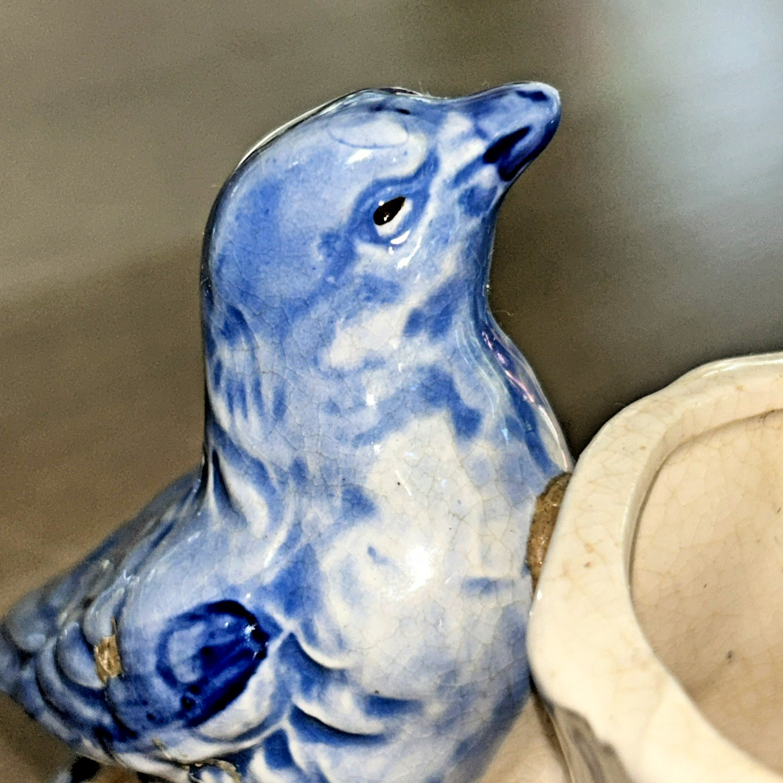Vintage Ceramic Blue Bird Perched on Branch Planter Tree Trunk with Bird