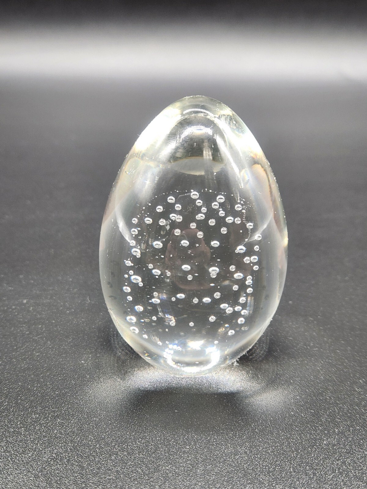 Vintage Controlled Bubble Art Glass Egg Paperweight (4 inches tall)