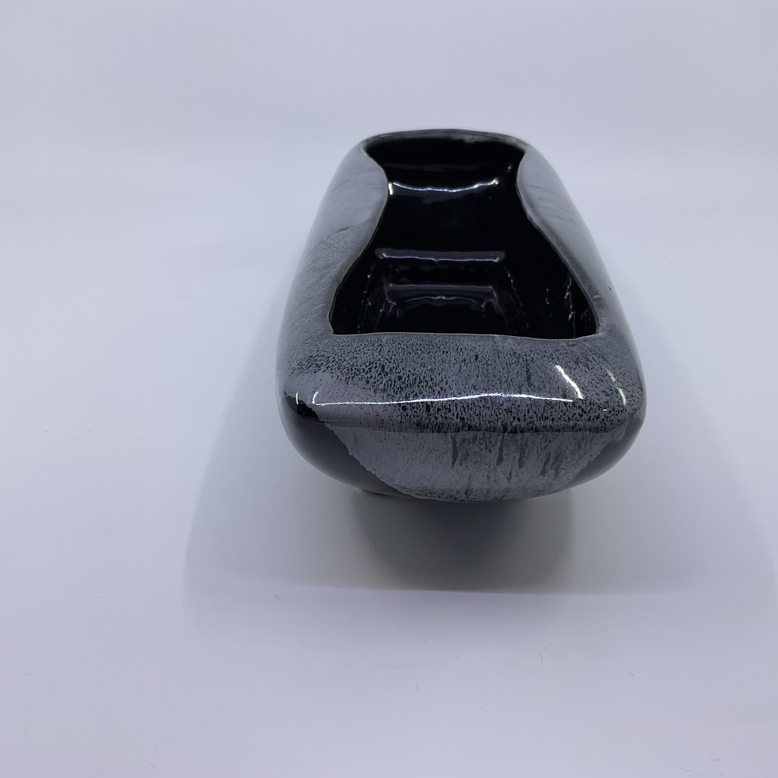 Mid Century Modern Black / Gray Drip Planter 11 5/8” X 4 7/8”