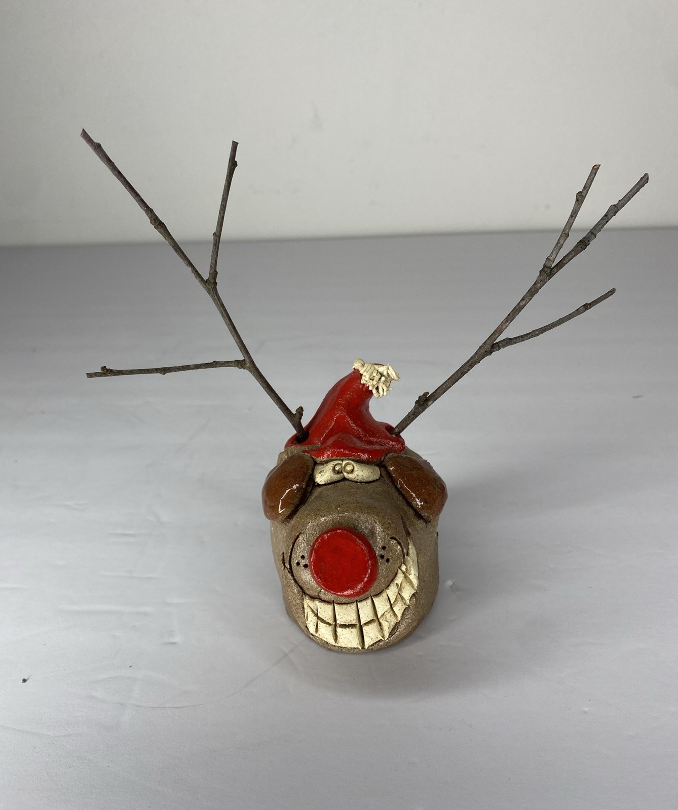 Vintage MCM Hicks Pottery Humorous Christmas Reindeer Dog Signed 3 Inches
