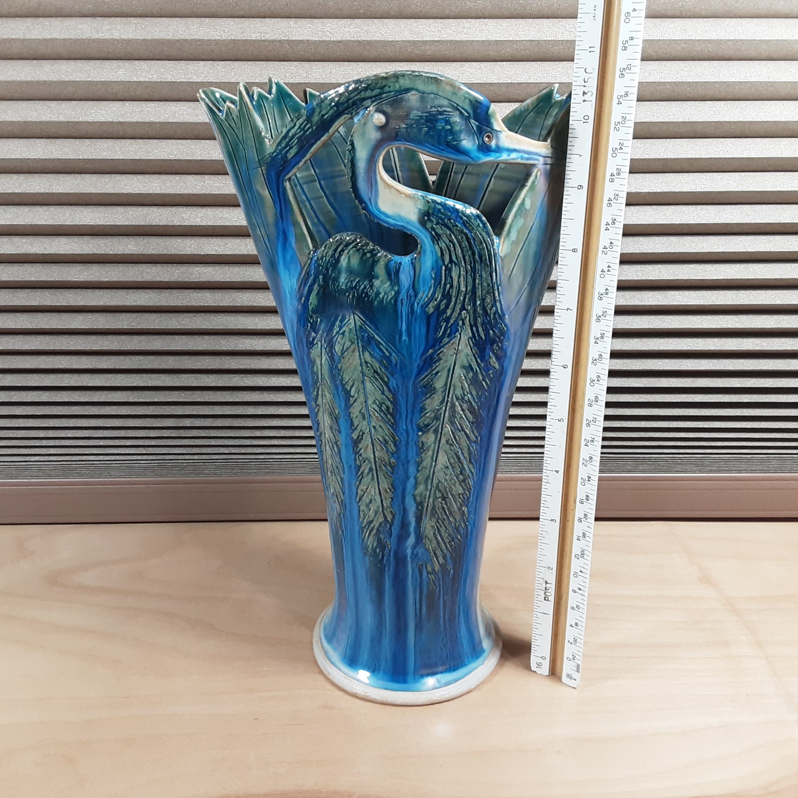 Borggren Signed Pottery Vase Blue Heron ~ 10.75″ Tall