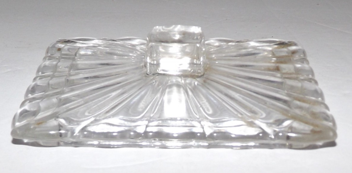 Vtg Retro Black Glass Cigarette Holder Box Clear Lid 4 Double Ashtrays Complete