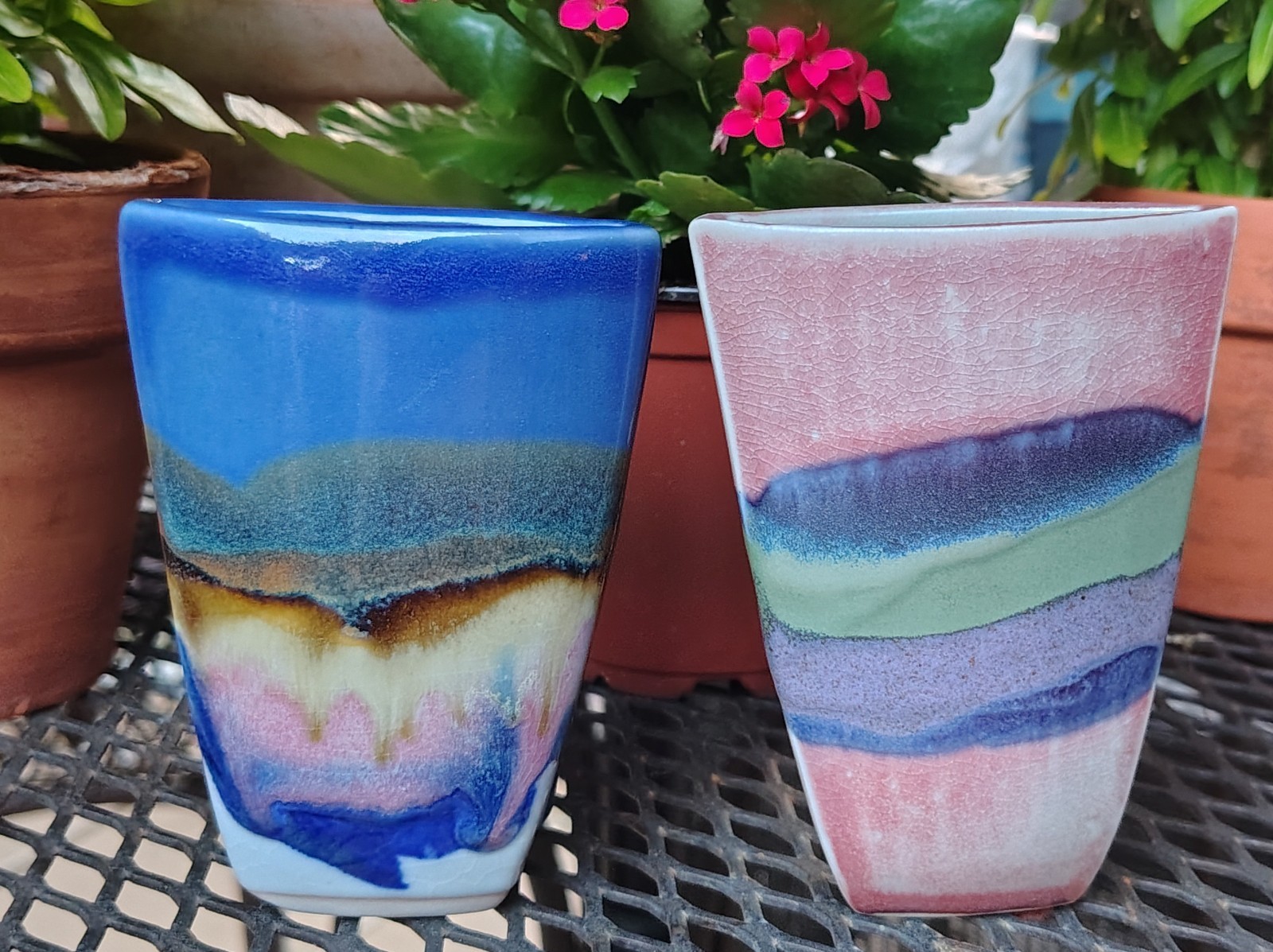 Two Vintage Bonnema Studio Pottery Envelope Landscape Vases