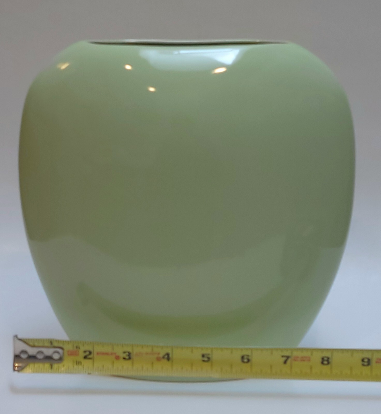 Vintage 1980s Oval Light Green Vase, Japan, 8 3/4 Inches Tall, Retro, Modern