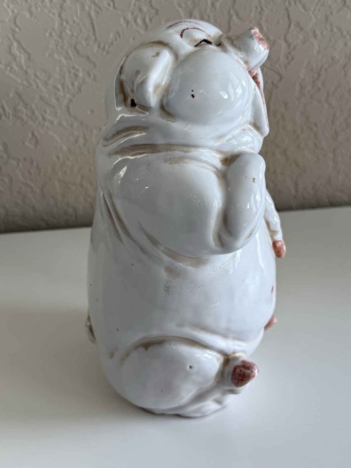 VINTAGE Terracotta Art Pottery Laughing Pig Statue Sculpture Figurine 9.5″