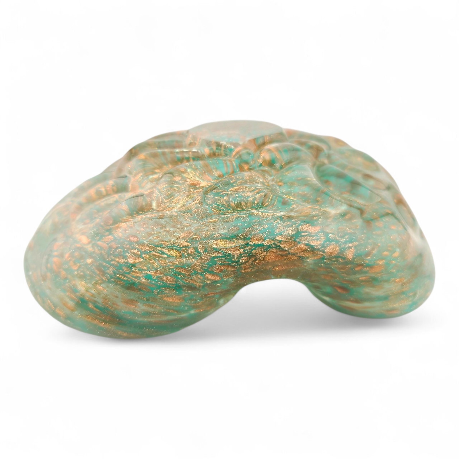 Barovier And Toso Murano Glass Ashtray Bowl Graffito Teal Blue With Gold Flecks