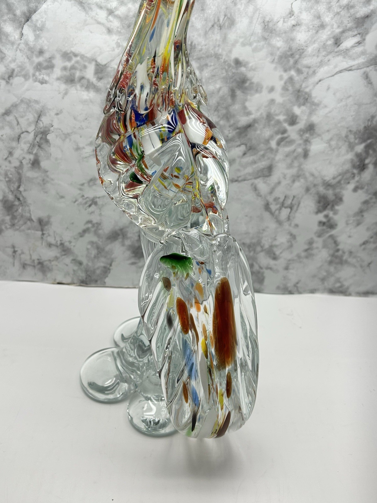 Mid Century Murano Style Art Glass Pheasant/Bird Figurine 15” Multi Colored