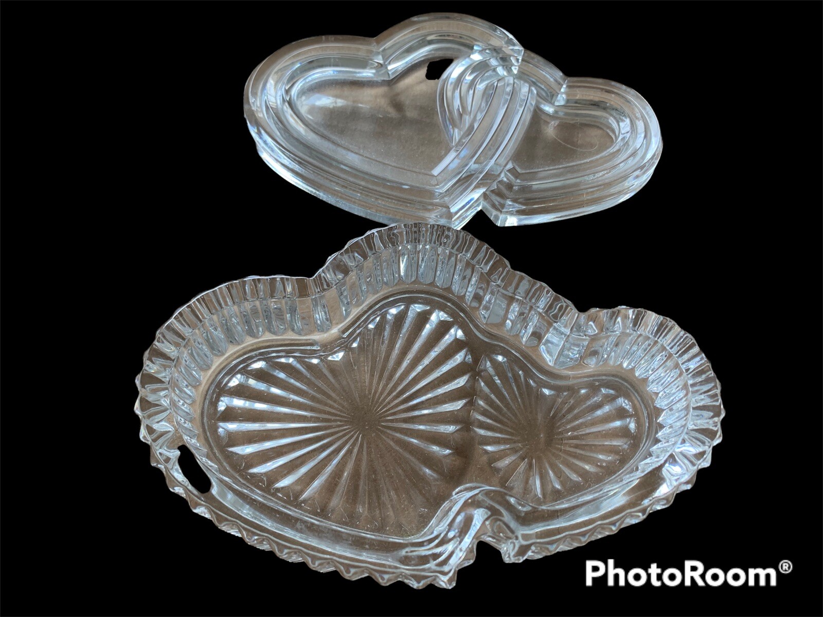 Double Heart Crystal Lidded Trinket Box, EUC Very Nice Valentines Day Gift Idea