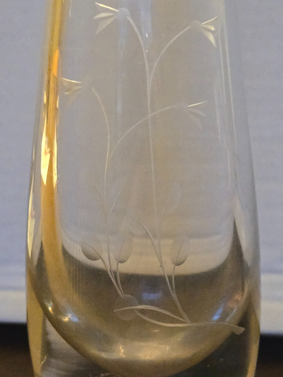 Vintage Orrefors Crystal Vase Etched Flowers & Leaves , 9.5 inches tall