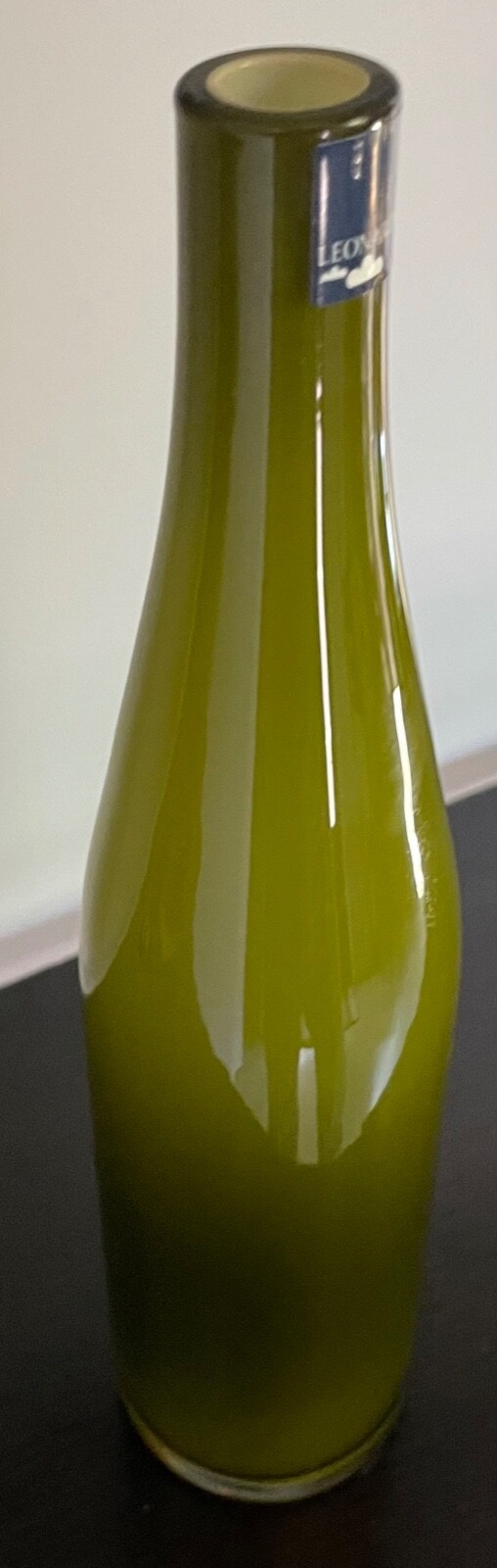 Leonardo of Germany Encased Art Glass Vase 11″ Olive Green with White Interior