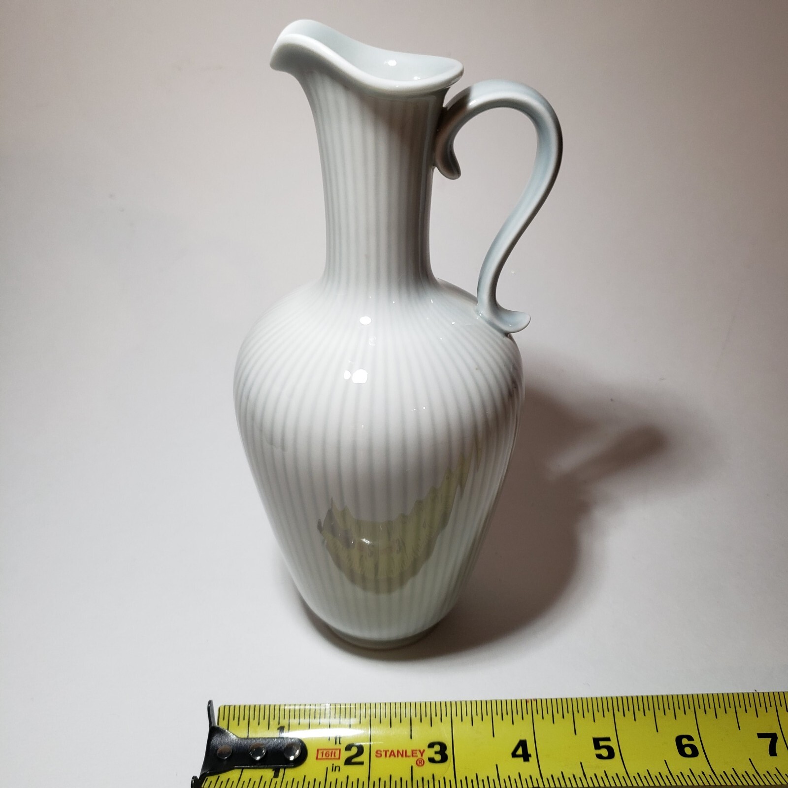 Vintage Gunnar Nylund Vase Sweden Rorstrand Striped Celadon Pastel Green Gray 8″