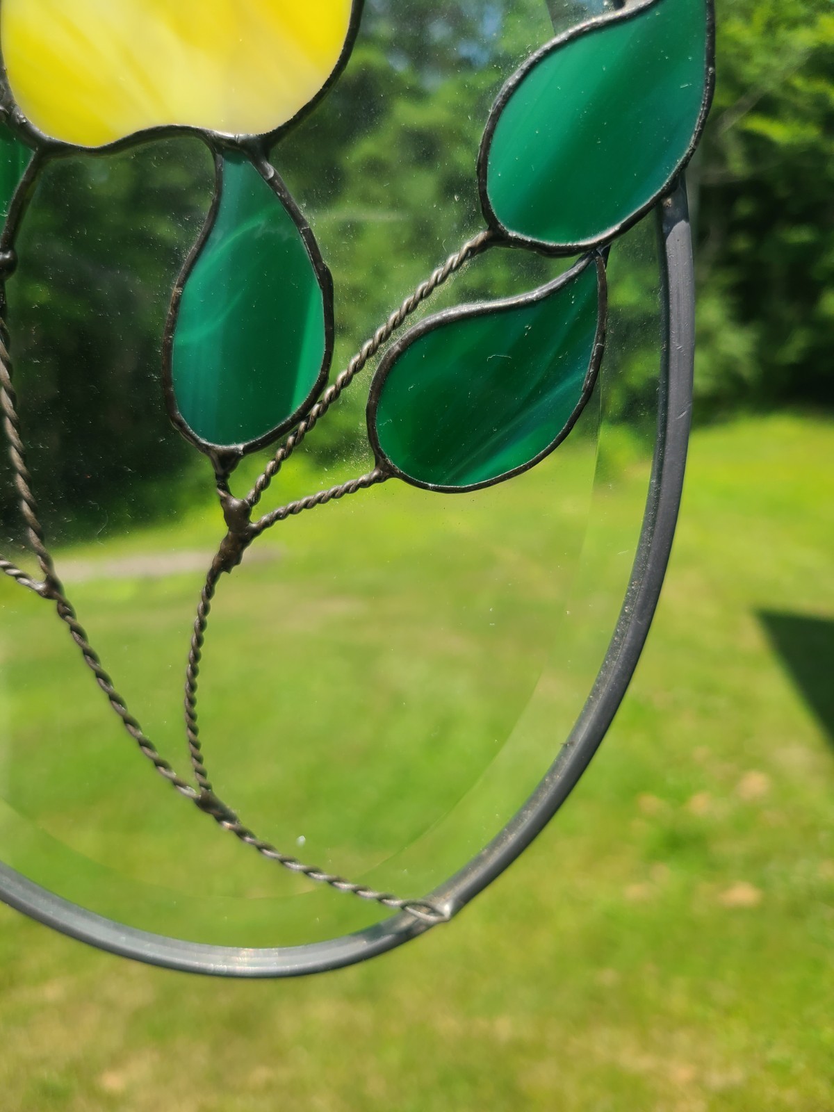 Yellow Rose Stained Glass Suncatcher Oval Beveled Panel Handmade 9″ X 6″