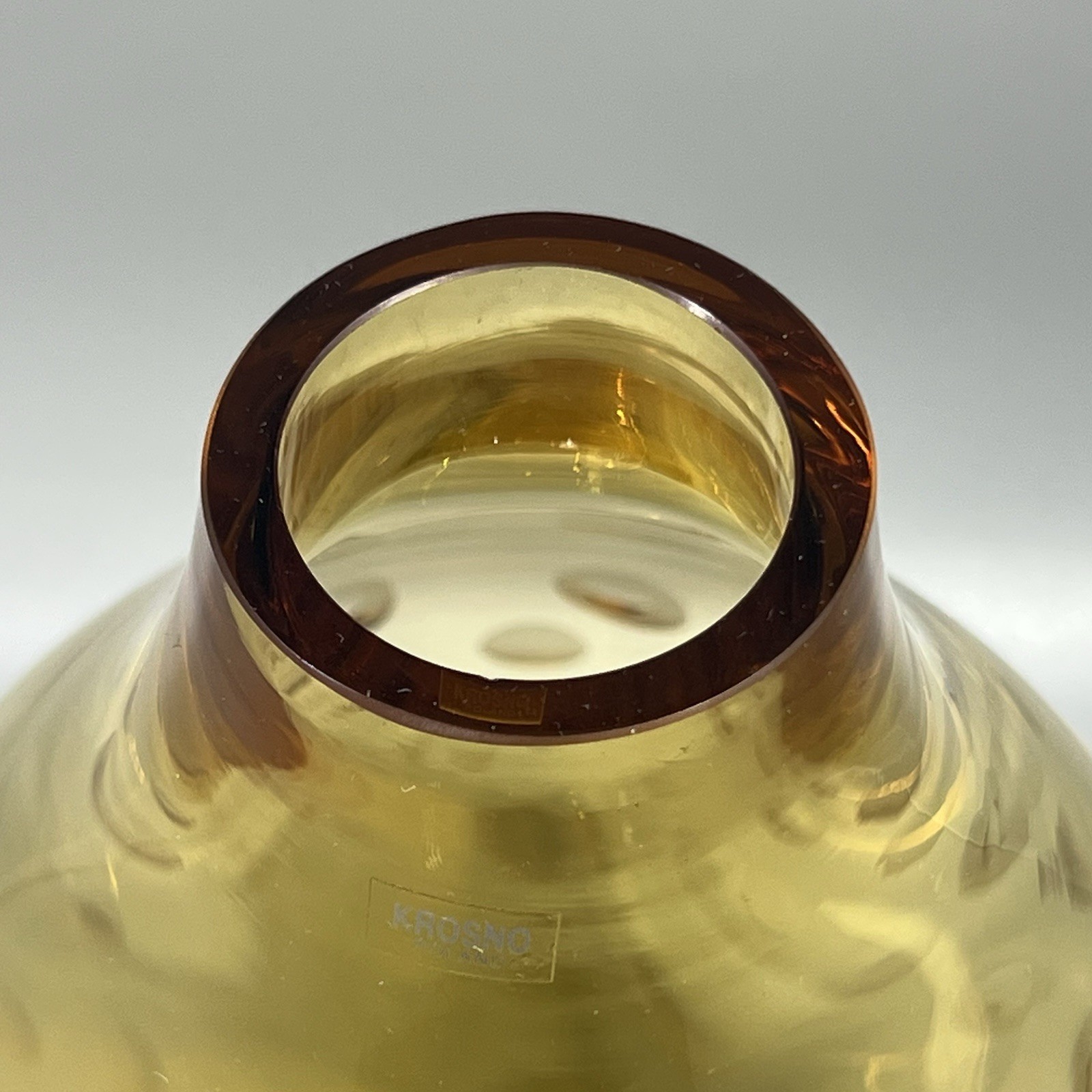 Amber Vase Crate and Barrel Krosno Poland Morocco Etched Design Heavy Glass 11″