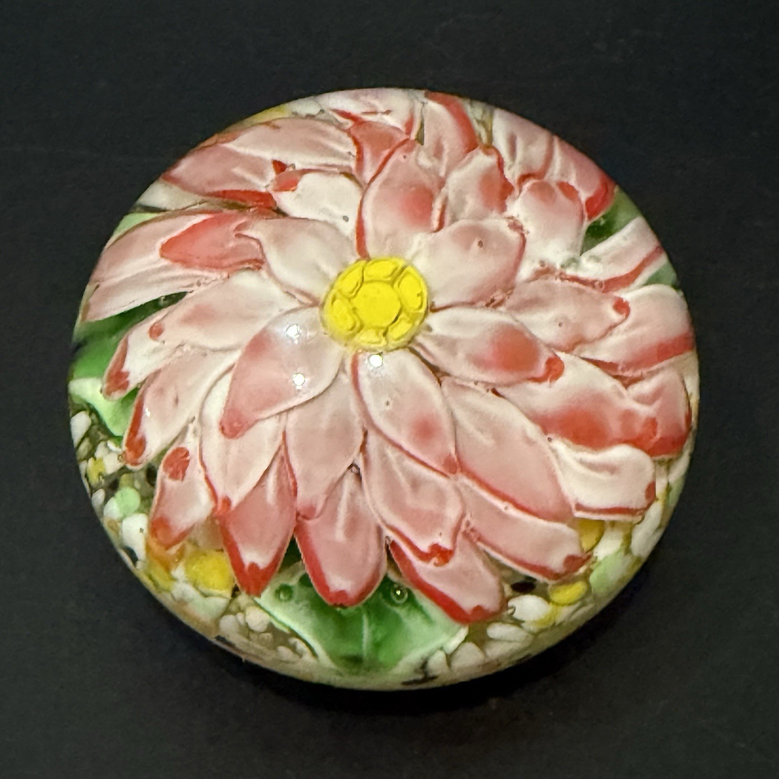 Murano Style Pink Dahlia Flower Art Glass Rounded Dome Paperweight 1.4lbs