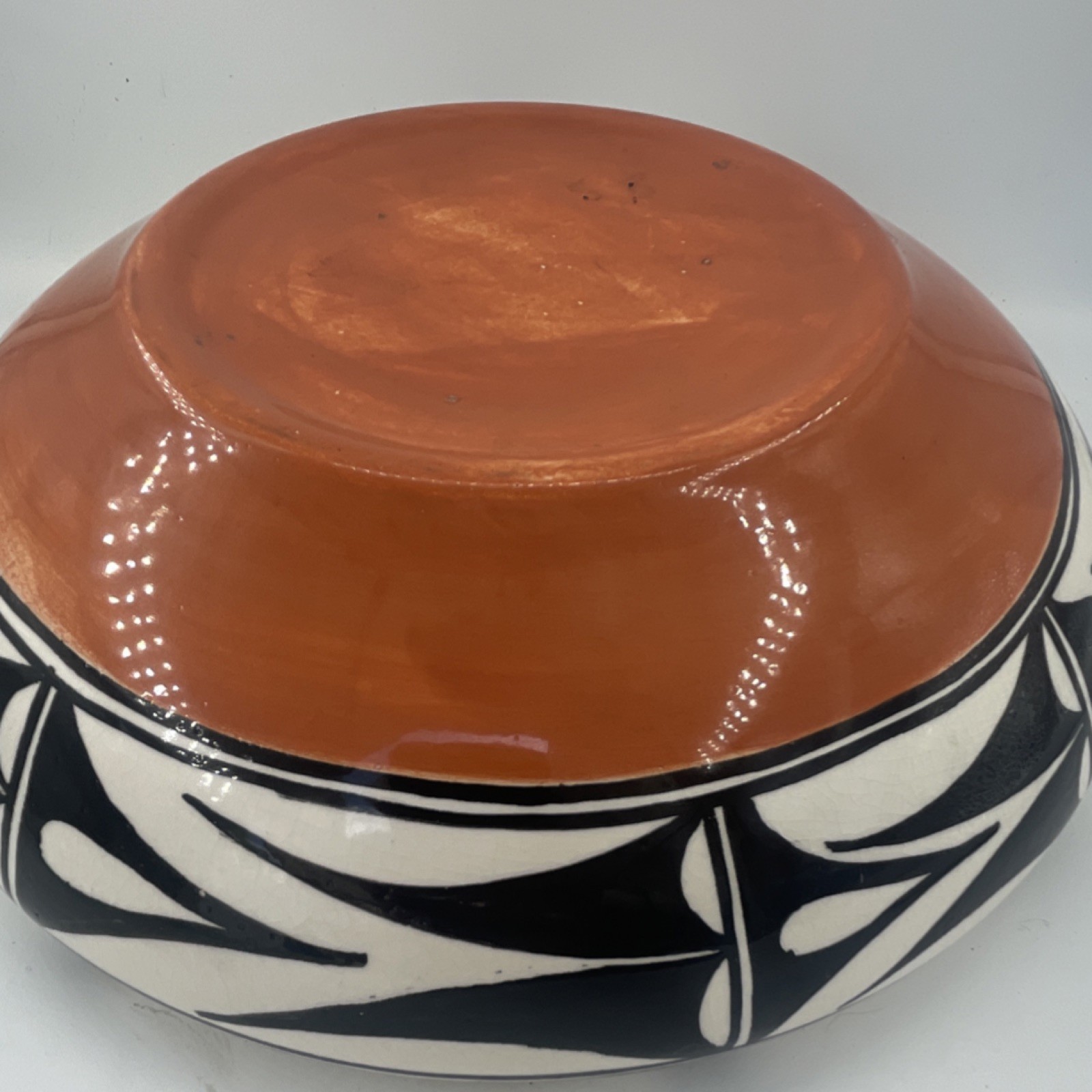 Handmade Pottery Bowl Vintage Good Size Geometric Designs 10 Inches