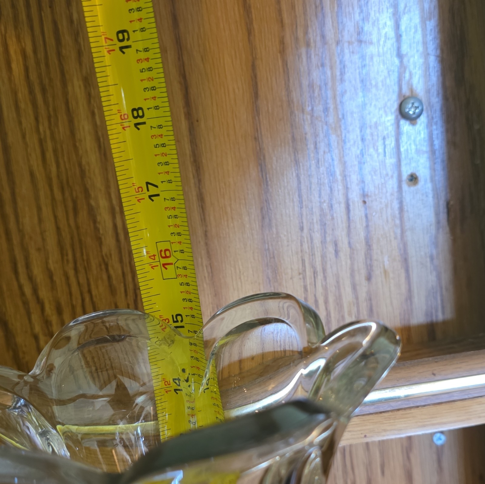 Clear Glass Vase 15 in Tall Fluted Floral Pattern Flared Scalloped Rim