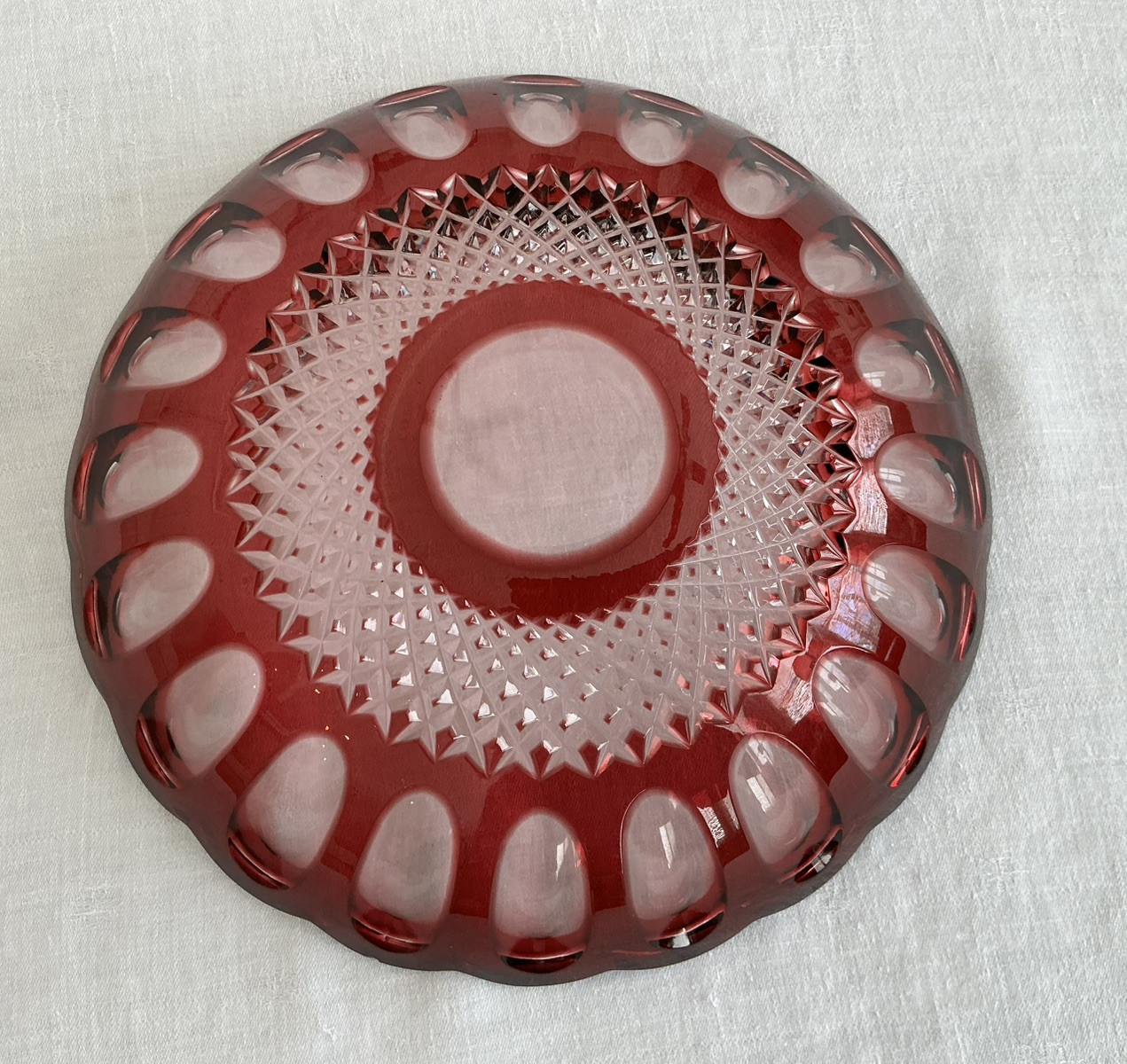 Caesar Crystal Bohemian Glassworks Ruby Bowl 10.5 in x 2.75 Unique and Intricate