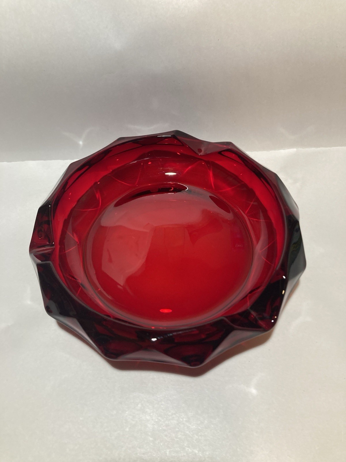 Vtg (MCM) Viking Glass Ruby Red Diamond Point Cigar Ashtray