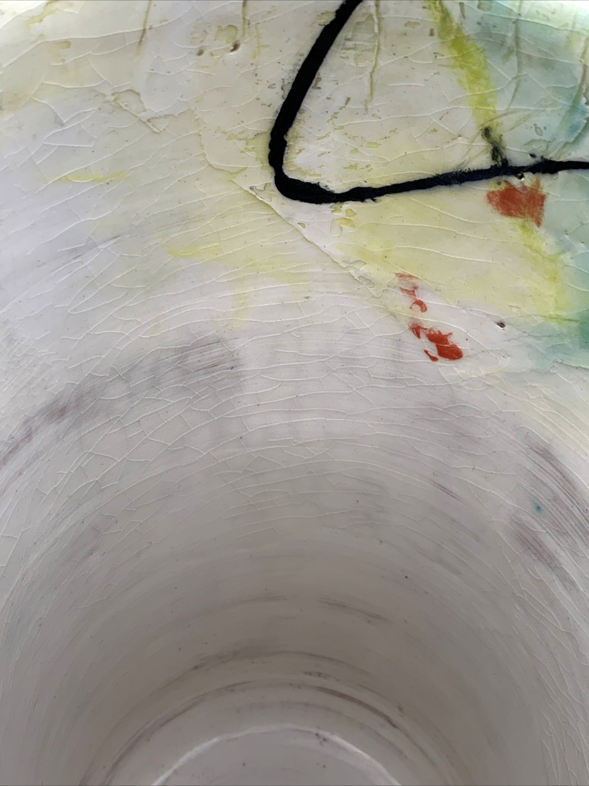 LAUREN MABRY Glazed Ceramic Cylinder 10-3/4″ Tall 5-3/8″ D WHITE WITH PASTELS