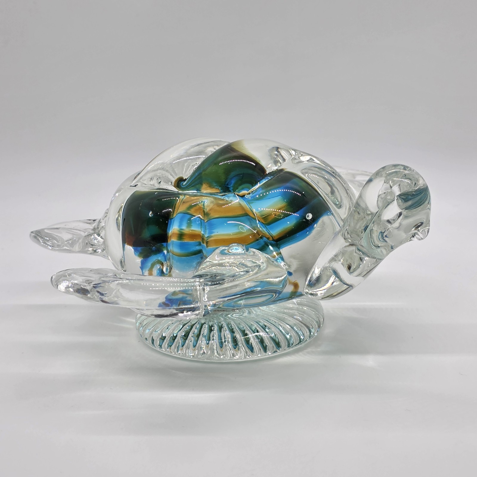 Vinci Dynasty Gallery Hand Blown Art Glass Sea Turtle Blue Green 7″ Paperweight