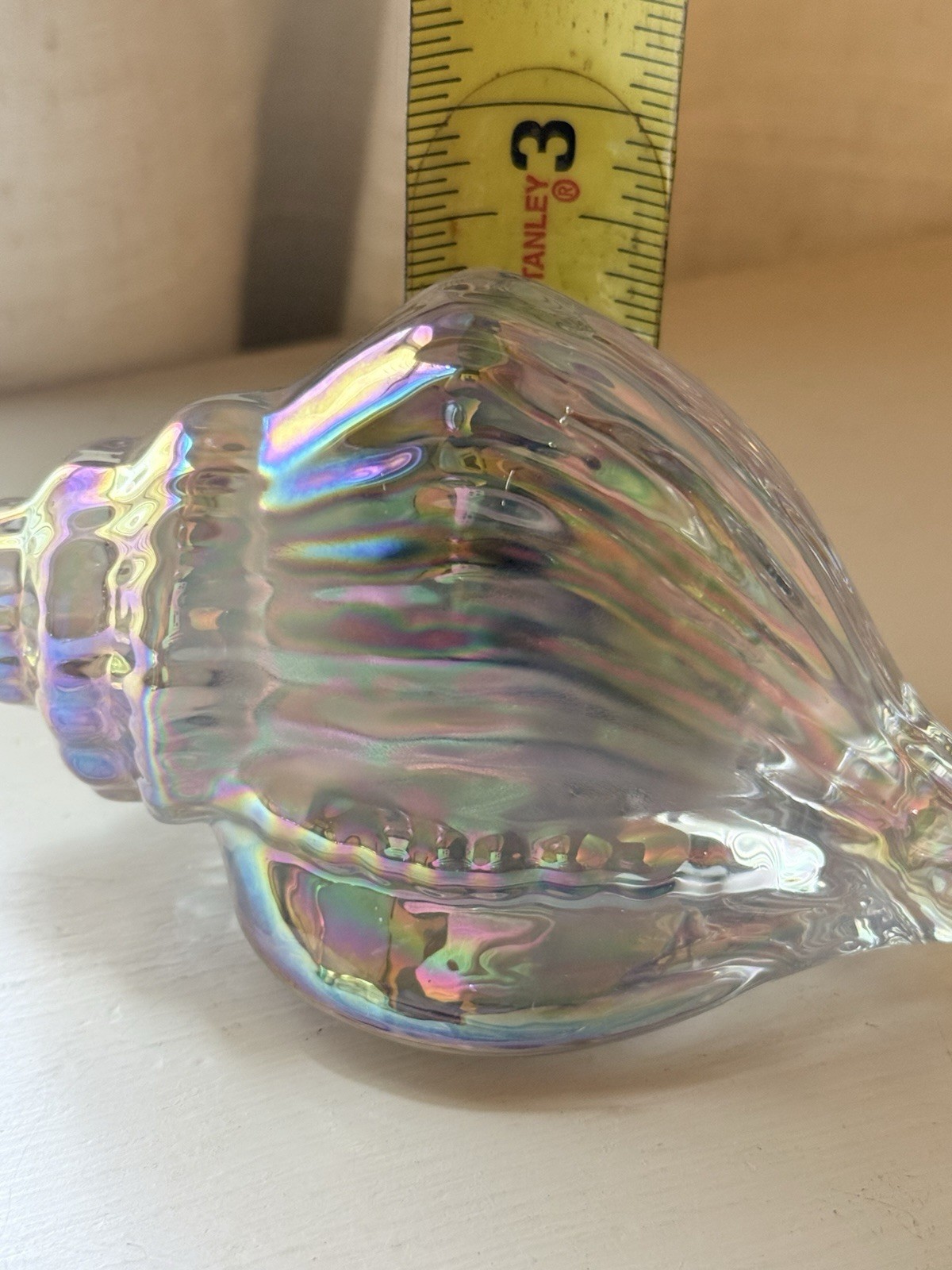 Vintage Silvestri Iridescent Art Glass Conch Shell Paperweight Blown Seashell
