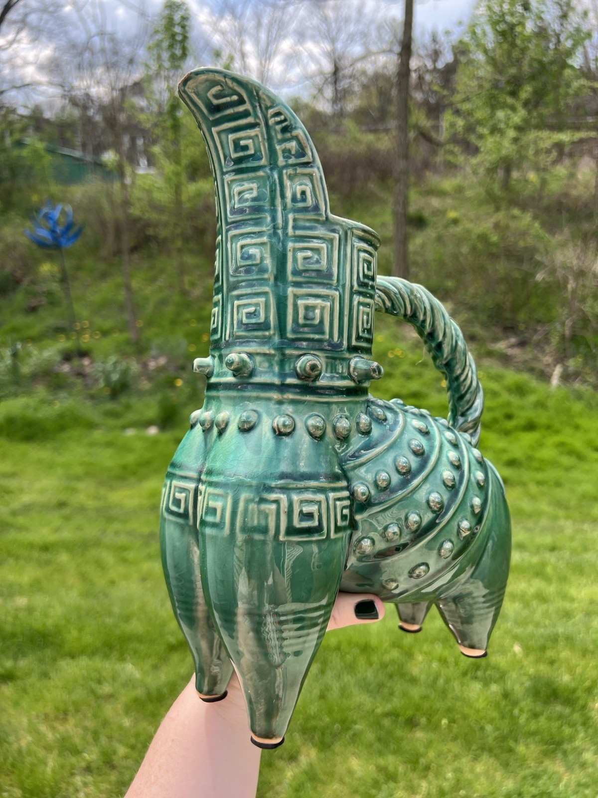 MCM Alvino Bagni Style Italian Art Pottery Pitcher Zoomorphic Hobnail Etruscan