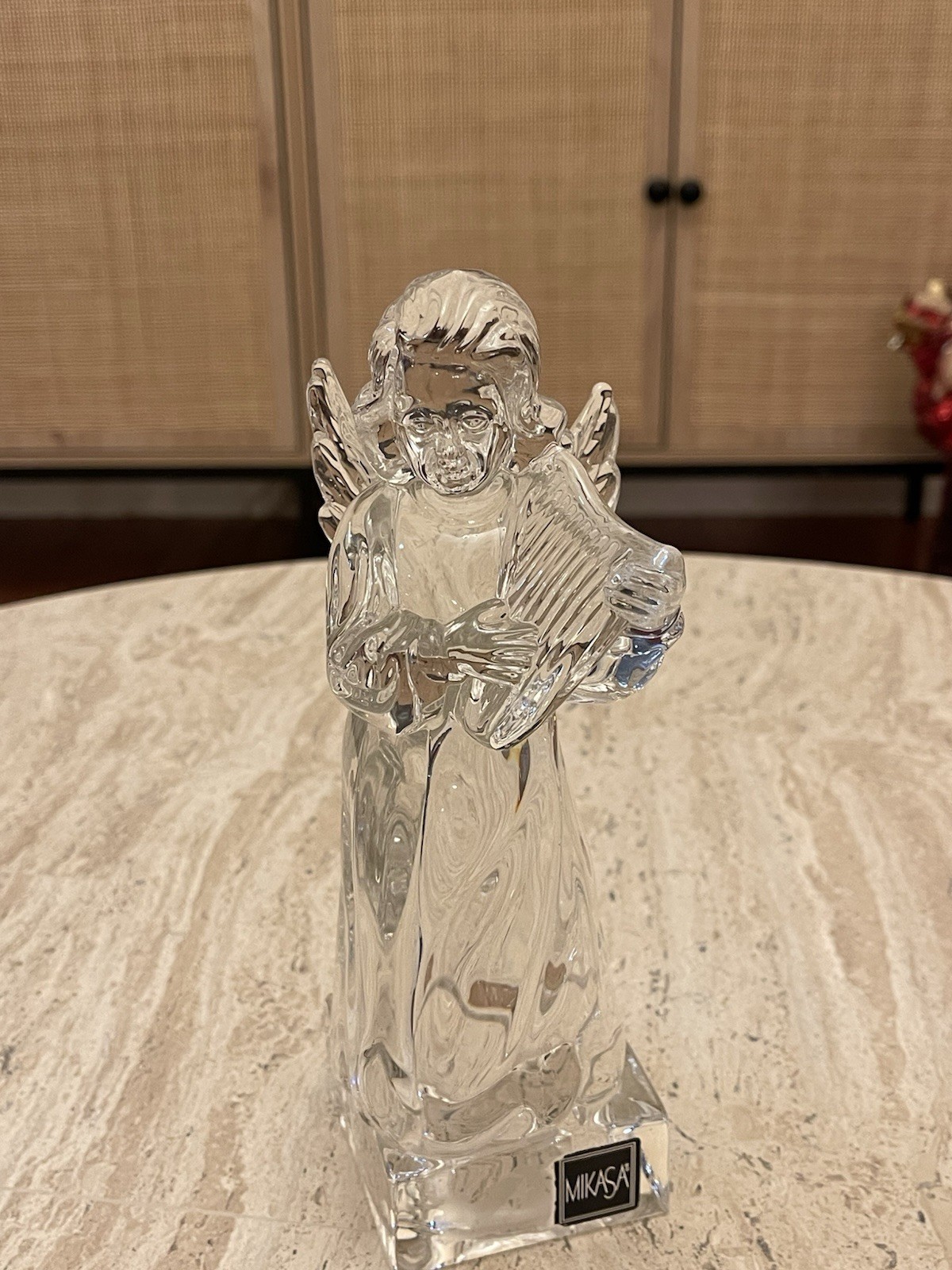 MIKASA HERALD COLLECTION ANGELIC HARP LEAD CRYSTAL ANGEL.