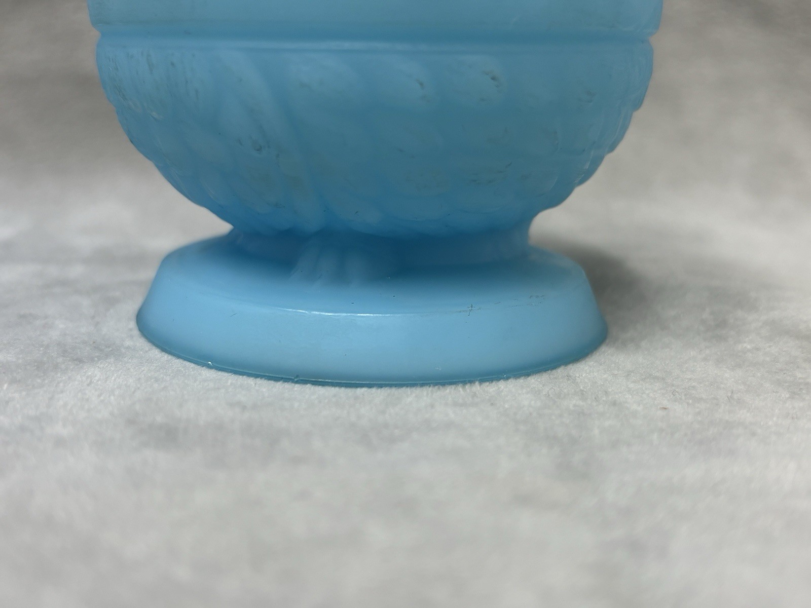 Vintage Fenton Fairy Lamp Blue Satin Glass Owl Candle Holder Minor Flea Bite