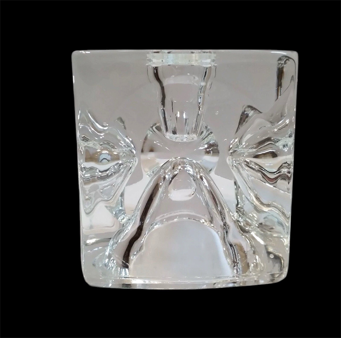 Vtg Czech Art Glass Square Cube Optic Candleholders by Rudolf Jurnikl Sklo Union
