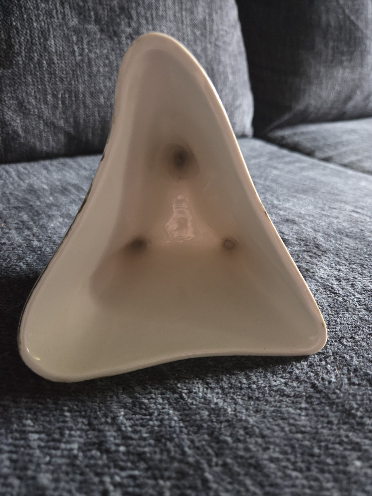 Stanford Sebring O USA 1960 MCM Pottery Green Drip Glaze Triangular Vase