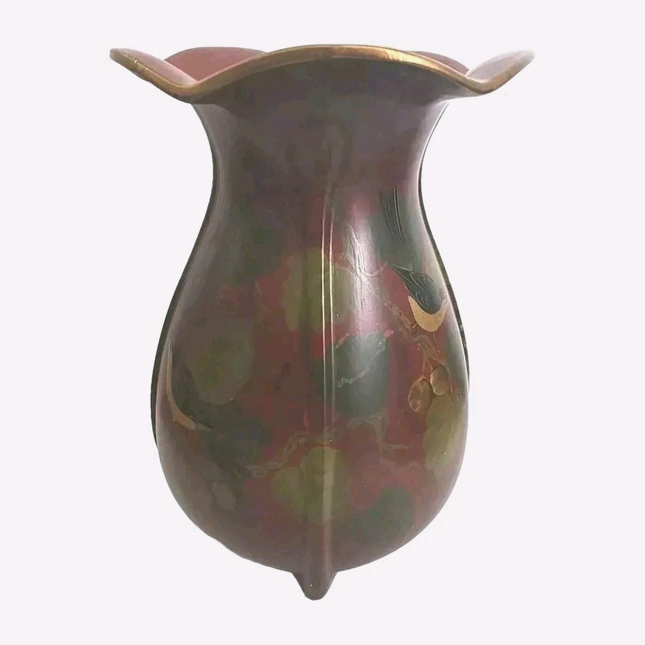 Andrea by Sadek Red Gold Ceramic Large Vase Birds Floral Print 12″