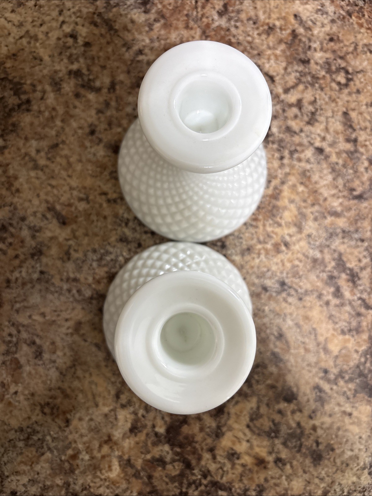 Vintage Fenton White Milk Glass Hobnail Candle Holders Pair