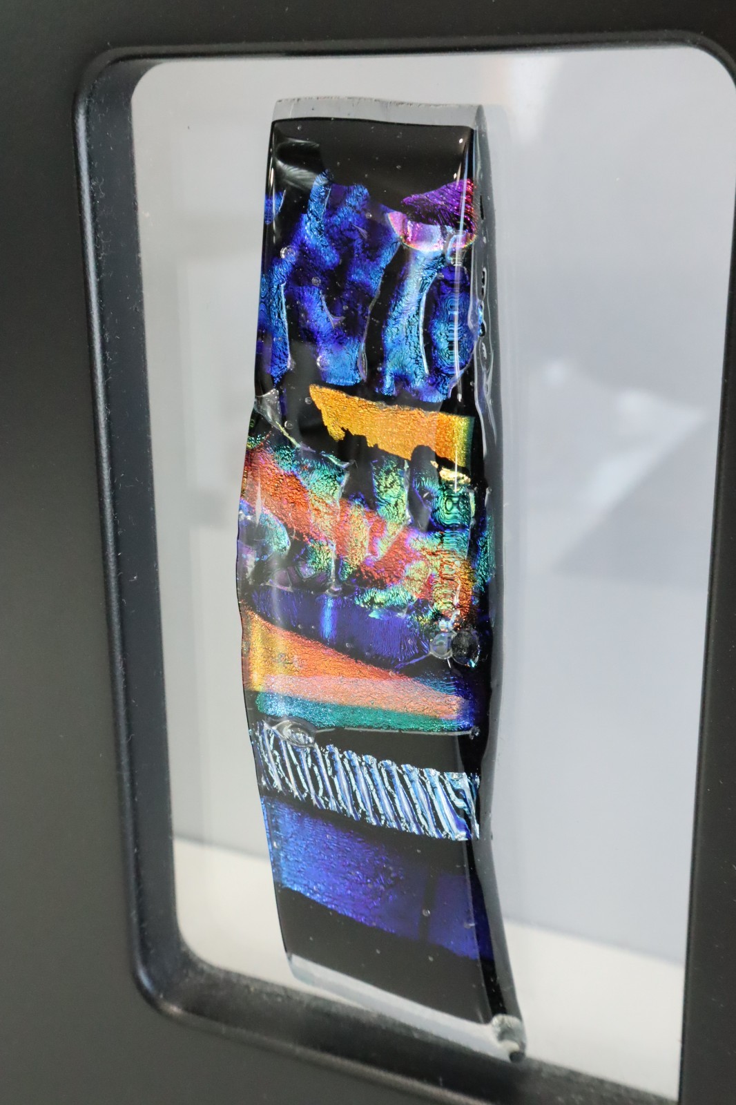 PAIR Signed Jasmine B Fused Dichroic Glass Abstract Wall Art Panels Modern Pair