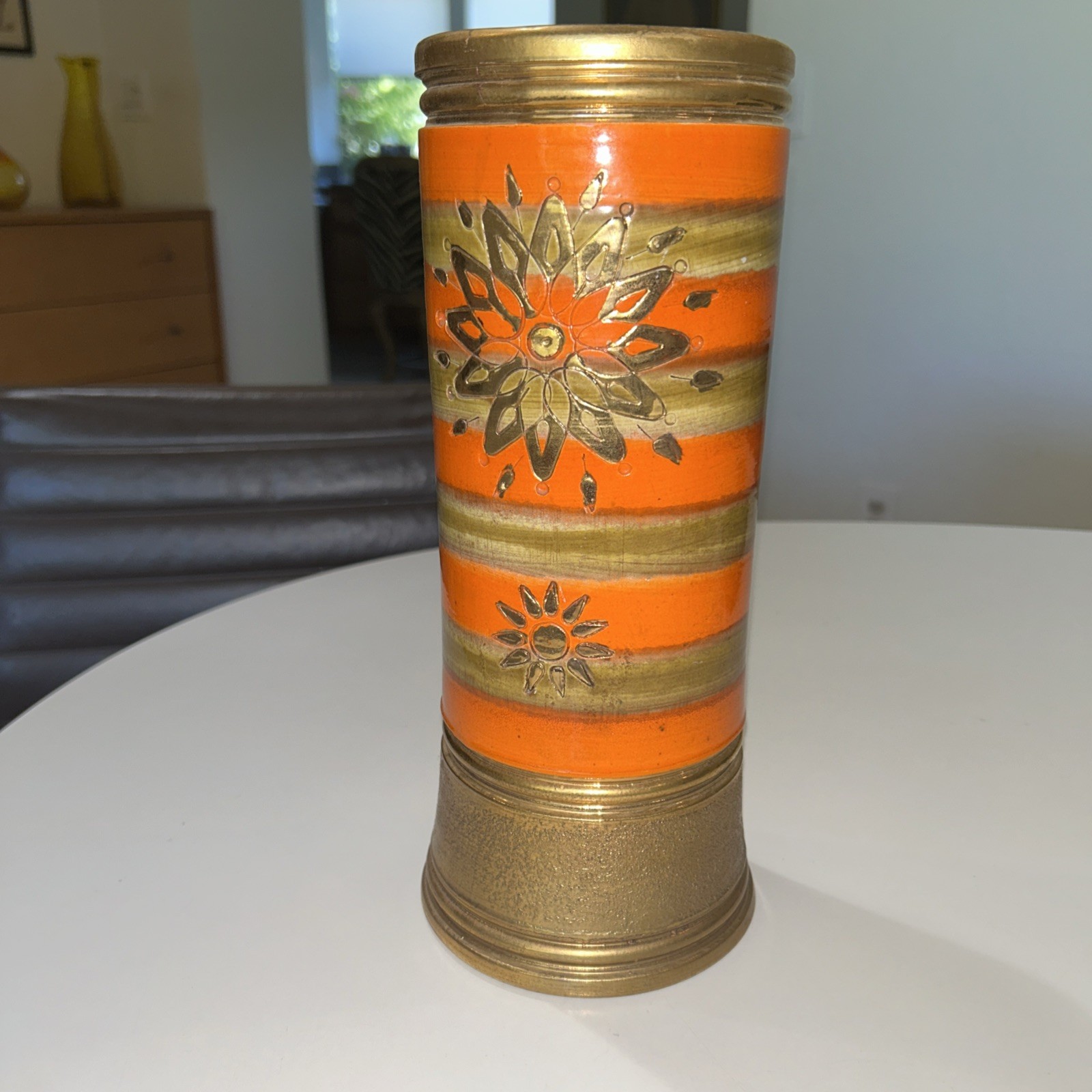 MCM Rosenthal Netter Bitossi Orange Gold 11.75” Sun Vase Italy