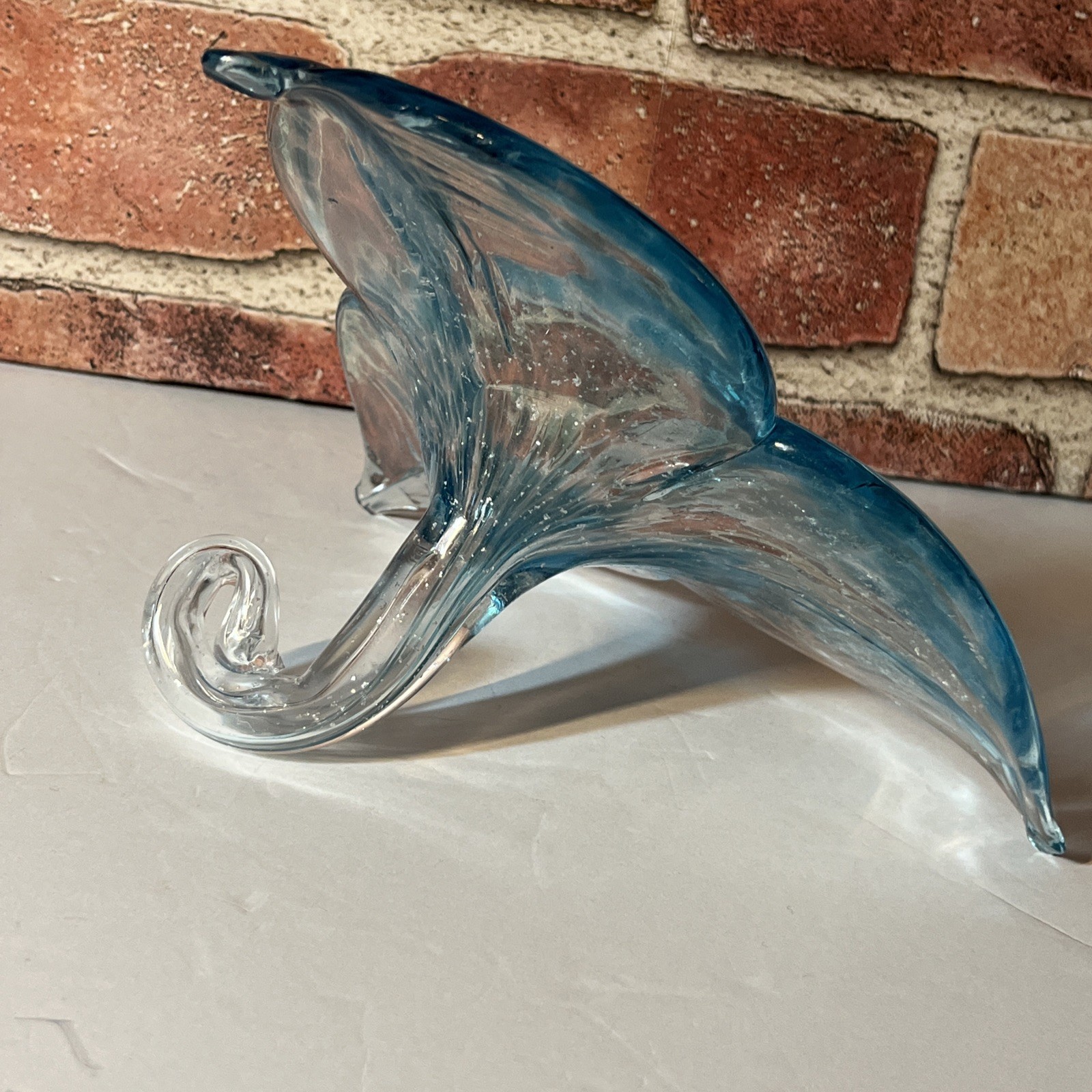 Vintage Murano Glass Blue Flower Tabletop Spiral Stem Italy