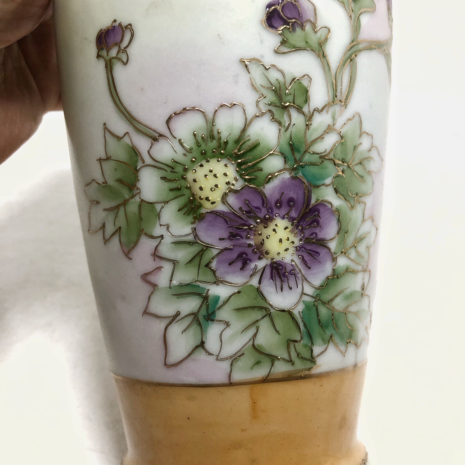 Antique Nippon Hand Painted Vase Double Handle Japan 9.5 Inches