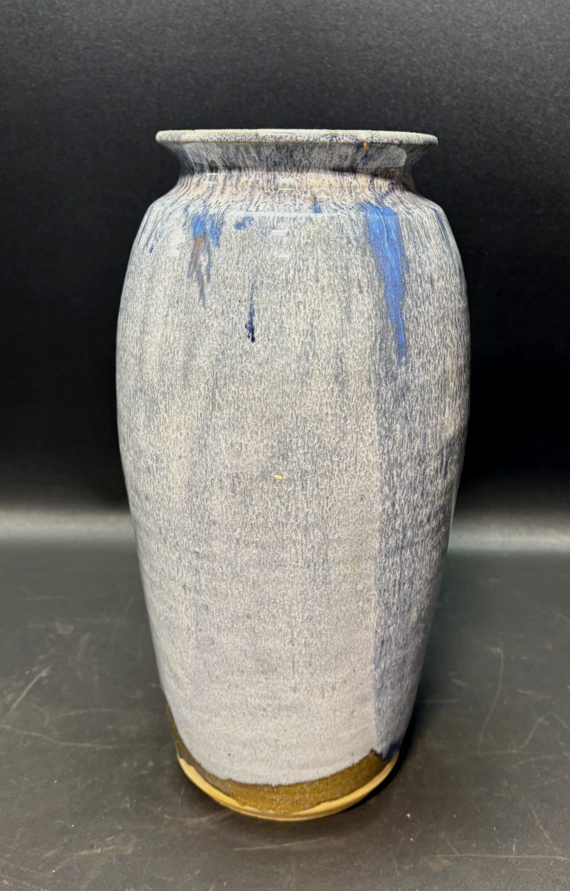 Studio Art Pottery Salt Glazed Blue 14.5” Stoneware Vase SIGNED