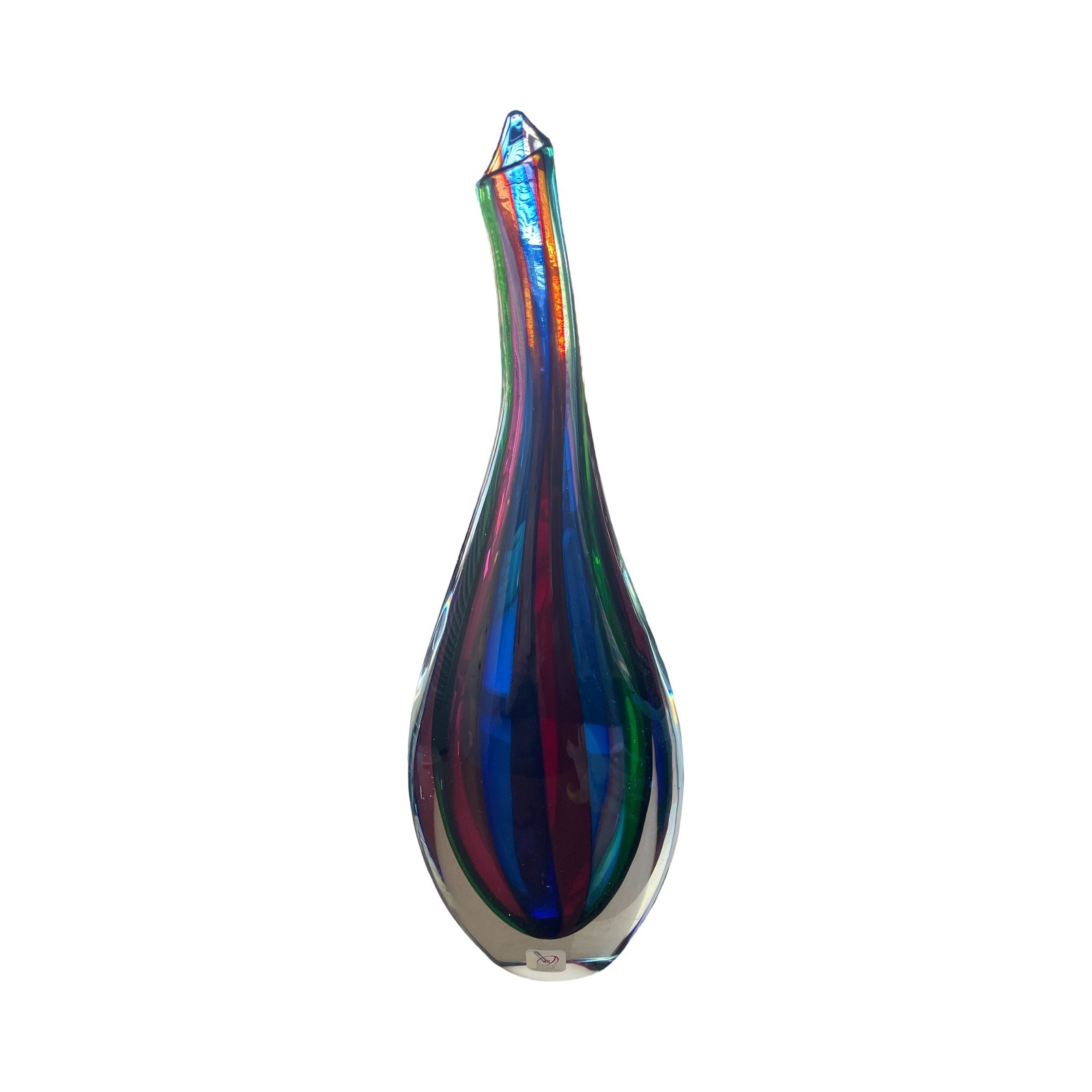 Vetro Artistco Murano Glass Vase Striped Multi Color 15.5 inches Tall