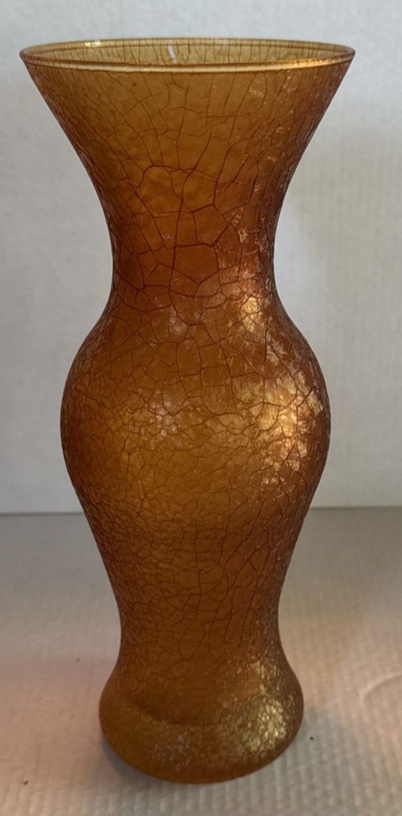Vintage Amber Crackle Glass Vase 9″ MCM