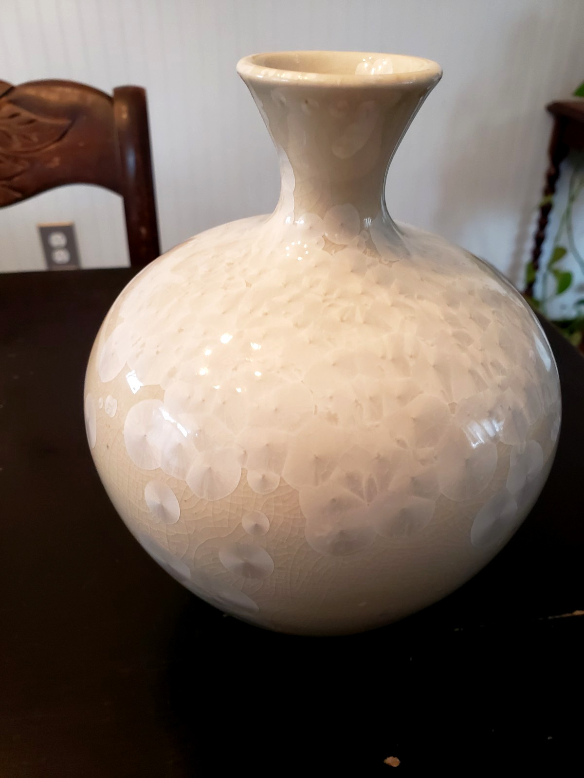 Gorgeous 80s Studio Art Pottery White Crystalline Bud Vase/Jug Signed by Artist