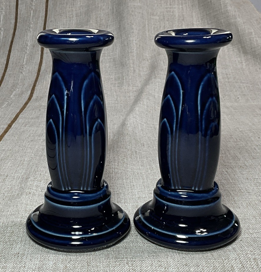 Pair HLC Fiesta Millennium Y2K Candlesticks Cobalt Blue 6” FIESTAWARE
