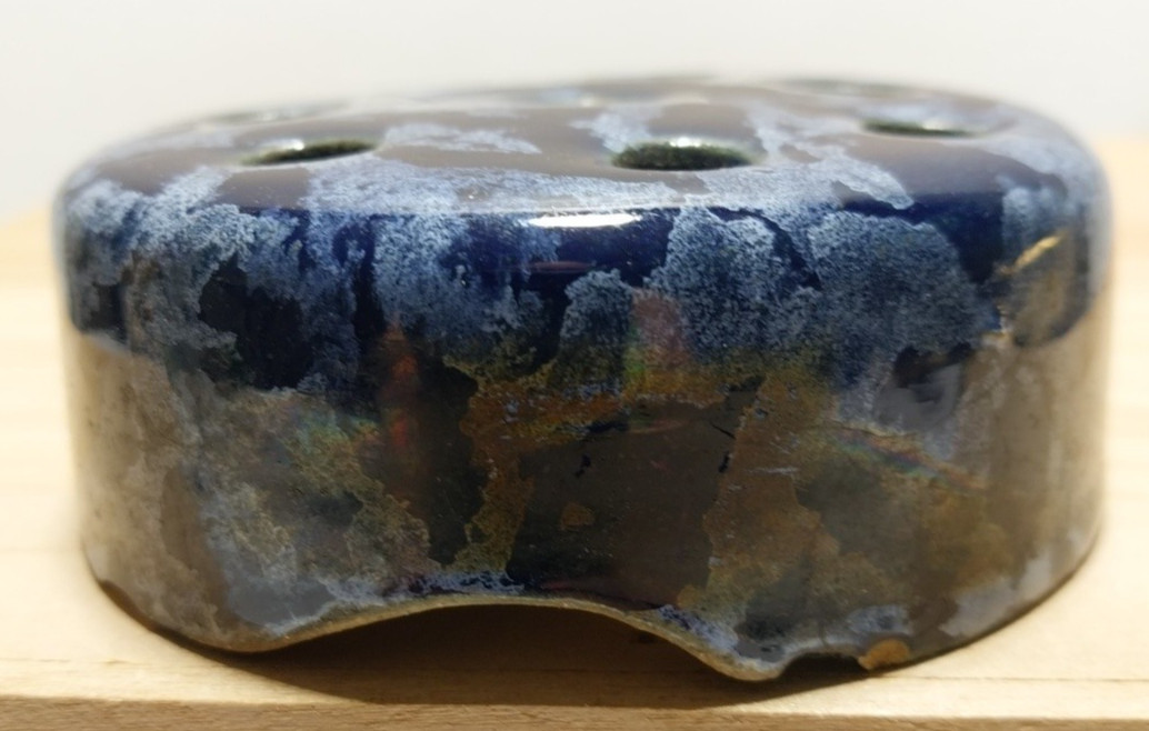 Antique WELLER 3 1/4″ x 1 1/2″ Blue Glazed 8 Hole Flower Frog