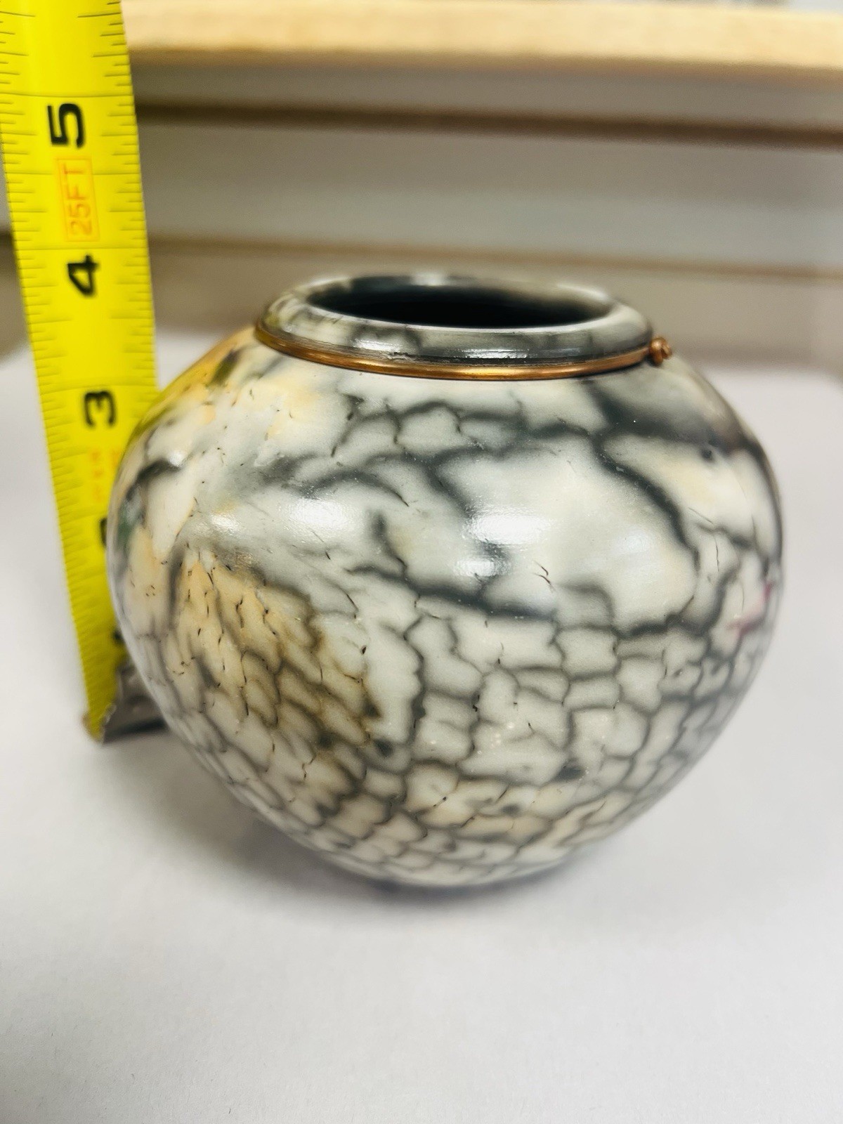 Vicente Garcia Studio Art Pottery USA Raku Smoked Copper Collar 4.5” x 4″