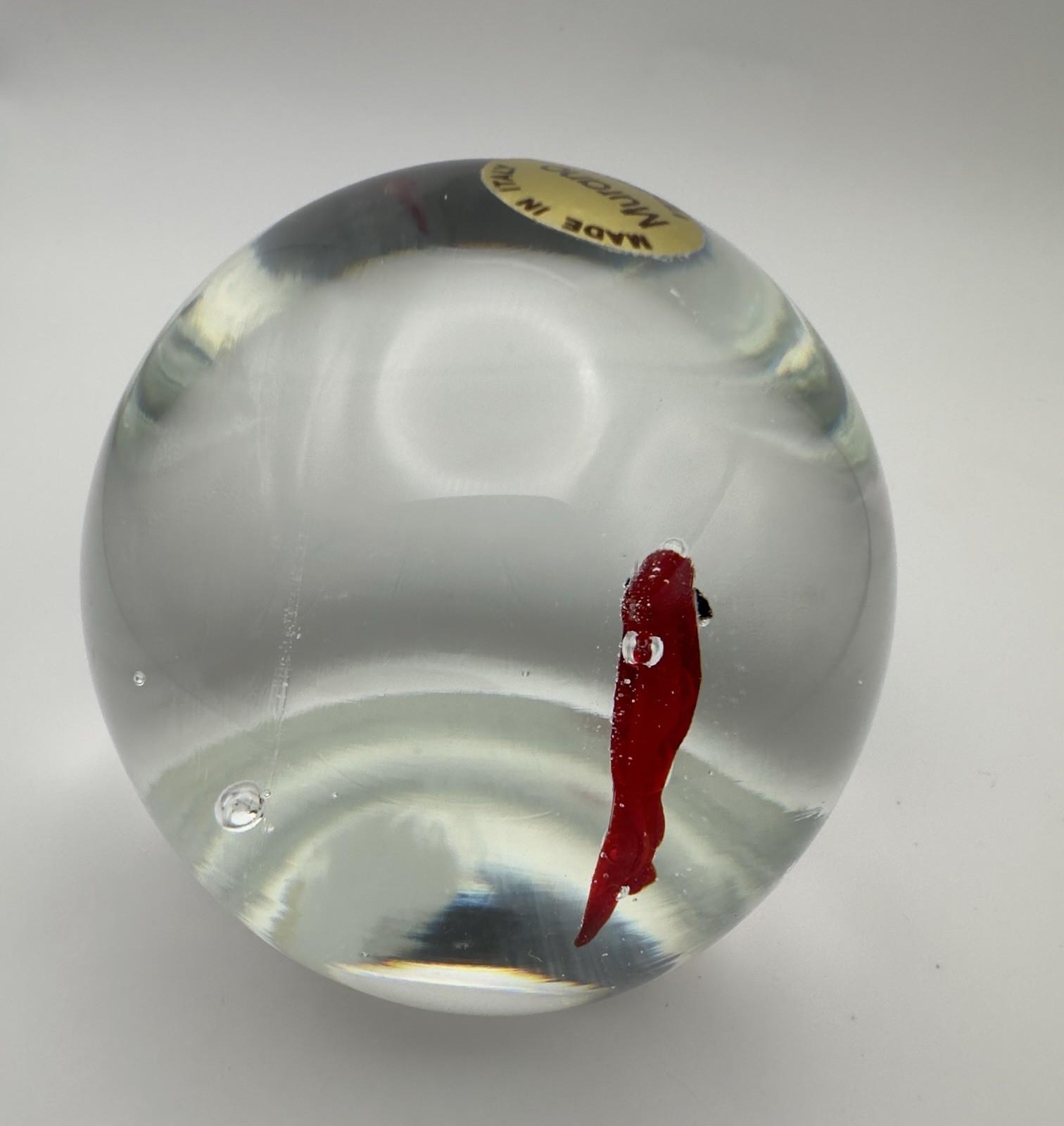 Vintage Murano Venezia Glass Aquarium Red Fish Paperweight Original Label 1960s+