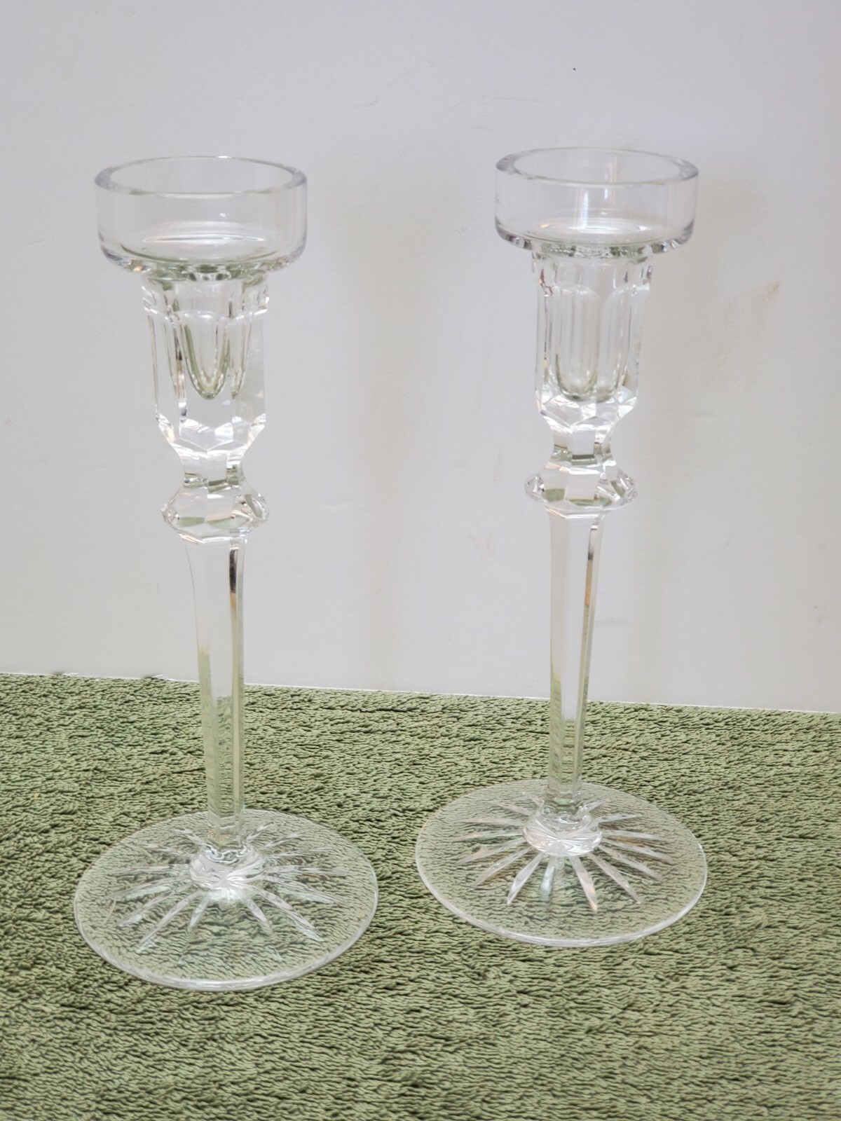 Rogaska RICHMOND Fine Crystal Tall Candlesticks 8″ Pair Signed