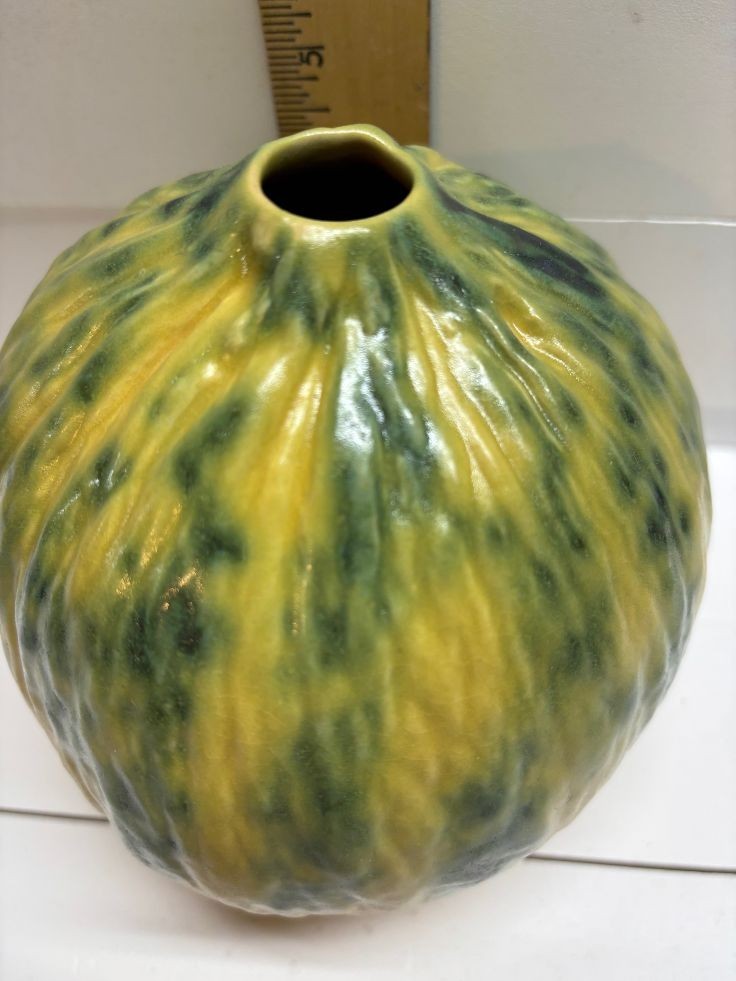 Patricia Garrett Great Impressions Yellow Pottery Casaba Melon Squash Gourd Vase