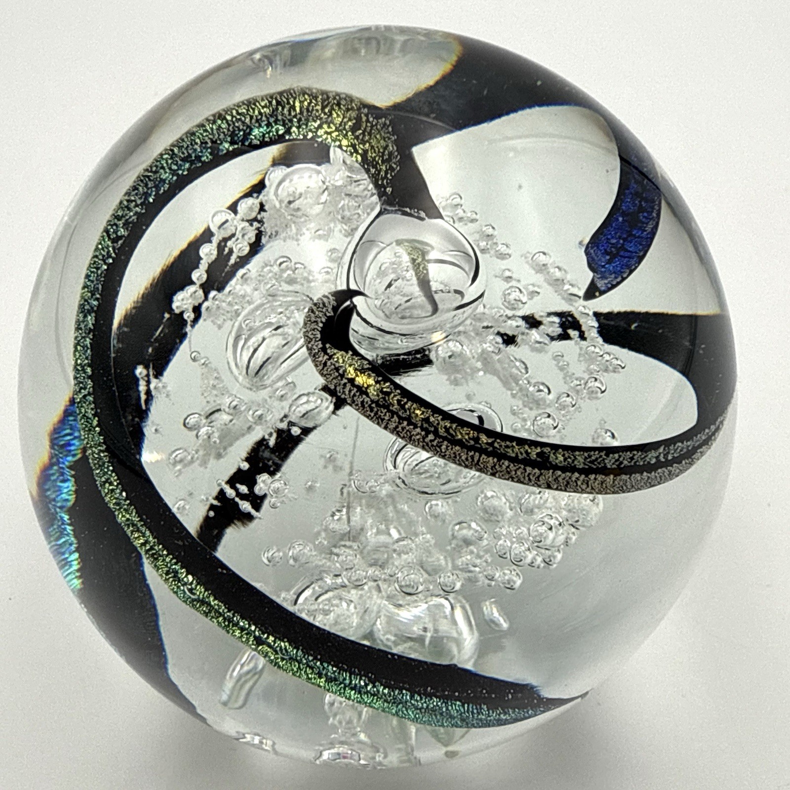 Signed Marilyn Kimble Holt 1994 Art Glass Paperweight Iridescent Bubbles 3”